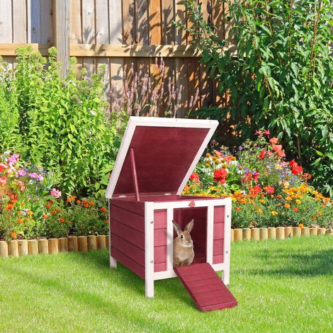 Rouge 42x51x43 cm - Clapier en bois extérieure pour lapins petite maison de rongeur avec toit en asphalte pouvant s’ouvrir et rampe