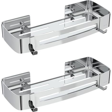 Étagère de douche rectangulaire, sans perçage, porte-savon en acier inoxydable – 2 pièces, argent (1/4)