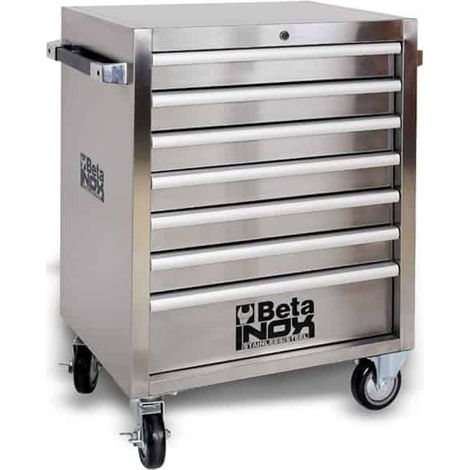 Beta – Servante mobile d'atelier 7 tiroirs en inox – Structure en acier AISI 430 – Roues avec frein – Capacité de charge élevée - 024003077 (1/4)