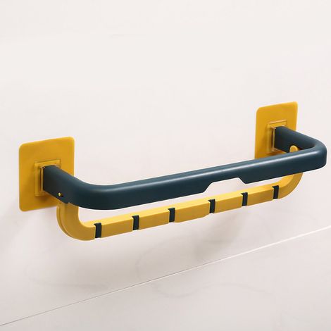 Porte-Serviettes Double Étagère Pliante Sans Perçage Pour Salle De Bain Avec 6 Crochets (1/2)
