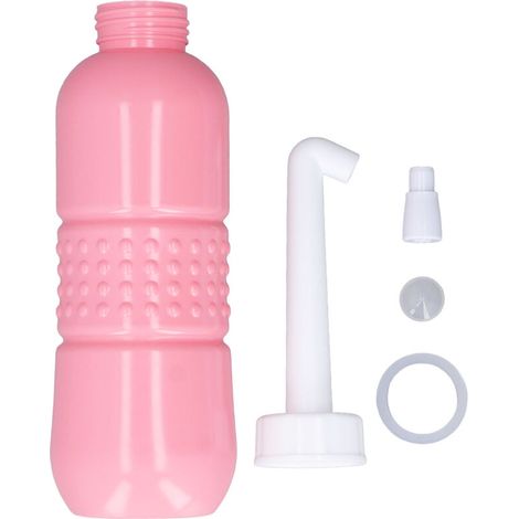 Bidon de toilette portable 650ML pour hygiène intime, spray nettoyant mains libre rose (1/5)