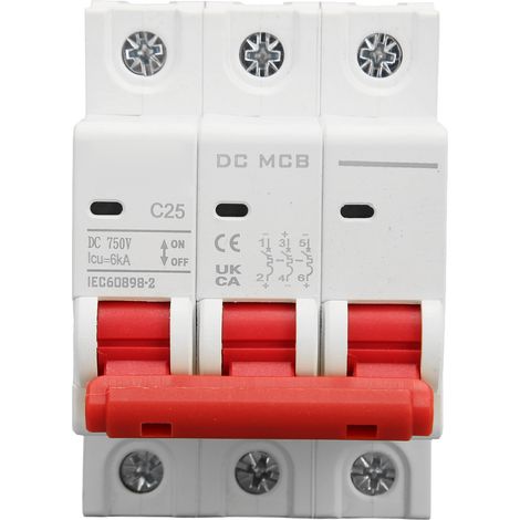 Disjoncteur CC avec protection contre les courts-circuits, adapté aux systèmes photovoltaïques solaires triphasés 750 V 25 A.