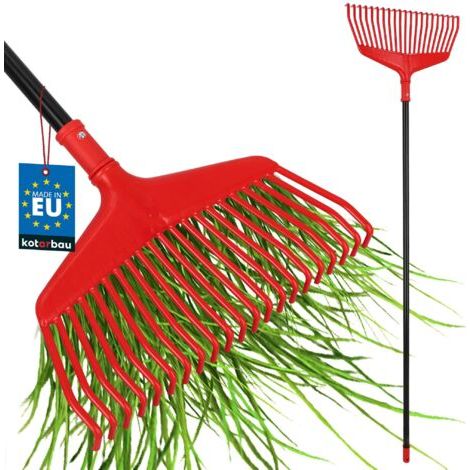 Rateau À Feuilles - Plastique - 38 cm - avec Manche en Aluminium - Extra-Click - Rateau Jardin - Ramasse Feuilles - Léger - Rouge & Noir - Ergonomique-NANOTEH (1/5)