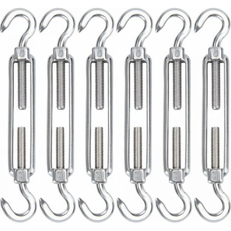 M5-Kabelspanner aus Edelstahl, 6er-Pack Drahtspannhaken und -haken, verstellbare, robuste Spannhaken und Drahtgeflecht für die Installation von Schatten (1/4)