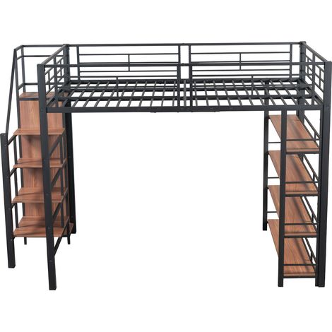Hochbett 140 x 200 cm aus schwarzem Metall mit Stauraumtreppe und Schrank MODENUIT (1/5)