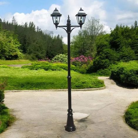Lampione 2 Luci Su Palo Modello New York - 2x100w IP44 cm.230h. colore nero (1/4)