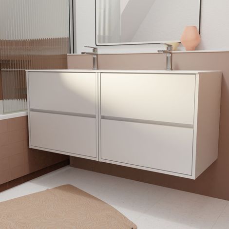 Set Mobile Bagno 120 cm Laccato Bianco 4 cassetti con Lavabo in Ceramica - XENOS (1/5)