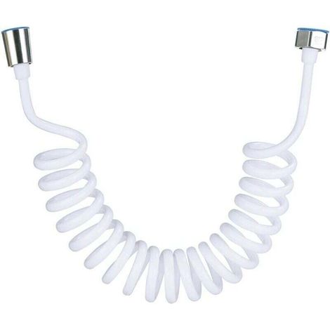 Tuyau de douche rétractable en mousse avec embout en cuivre – 3 m, blanc, pour douchette, WC et bidet