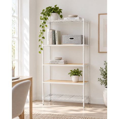 Domo Mea Scaffale Bianco 5 Ripiani in Legno - 40x80x180cm (1/2)