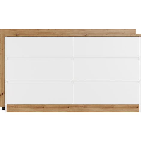 Escritorio giratorio multifuncional 120 x 50 cm con 6 cajones blanco y roble (1/5)