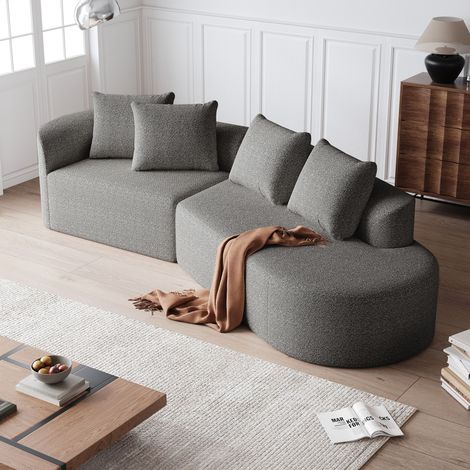 Divano angolare a 4 posti con 4 cuscini, design modulare, divano per camera da letto/soggiorno, rivestimento in ciniglia - Bracciolo sinistro, Grigio chiaro