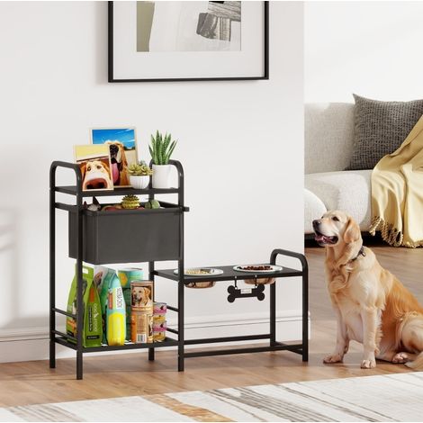 Gamelle surélevée pour chien réglable acier noir OKMYHOME (1/3)