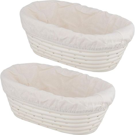 Banneton pour Pain - Lot de 2 Corbeilles à Pain Ovales 25x15x8cm - Panier de Fermentation en Rotin Naturel avec Insert en Lin - Pour Levain et Pâte (1/5)