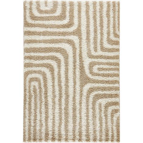 Tappeto interno shaggy motivi geometrici beige