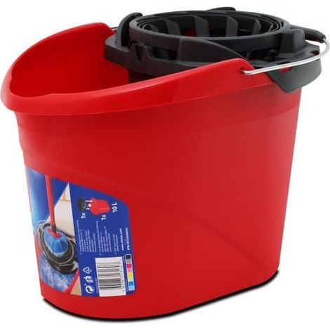 Seau-essoreur pour balai en polypropylène coloris rouge, capacité 10 L - Longueur 38.5 x Profondeur 26 x Hauteur 30 cm (1/4)