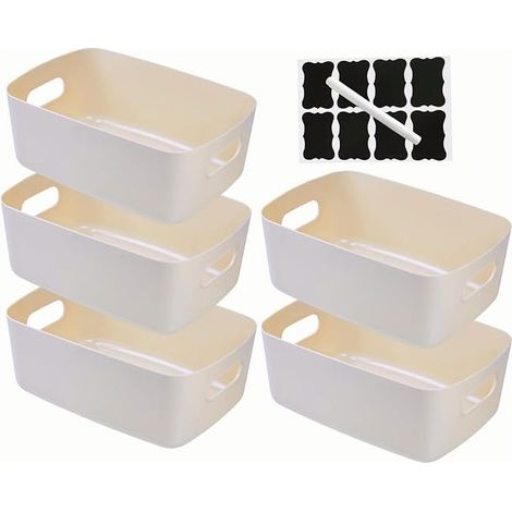 Plastic Storage Boxes with Handles, Stackable Storage Baskets for Kitchen, Bathroom Storage Baskets and Boxes (Beige, 30 x 20 x 12 cm) (1/5)