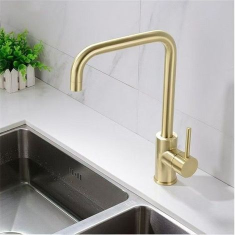 304 Stainless Steel Kitchen Faucet, Sink, Vegetable Washing Basin, Brushed Gold Large Curve, Household Hot and Cold Water Faucet - 304 Brushed Gold Large 7