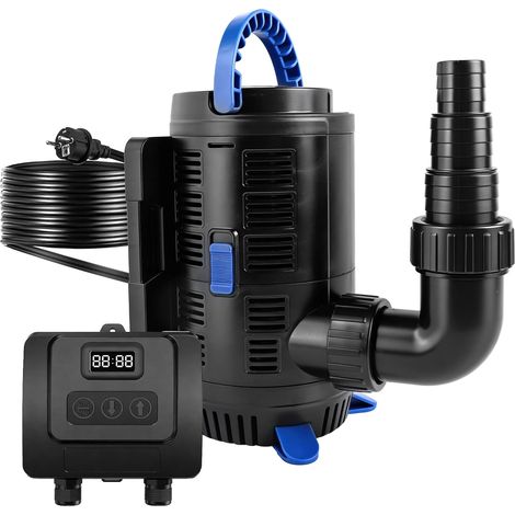 Pompa per laghetto da esterno regolabile, 15.000 l/h, 37W-180W, con regolatore multifunzione, pompa di filtrazione per laghetti e fontane