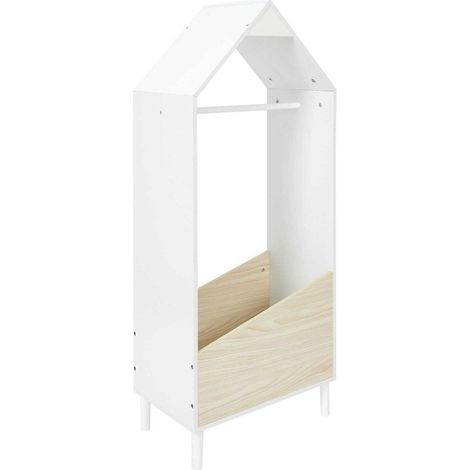 The Home Deco Factory – Penderie enfant maison MDF et pin – Dimensions L. 48 x P. 30 x H. 116 cm – À monter soi-même pour organiser les vêtements (1/4)