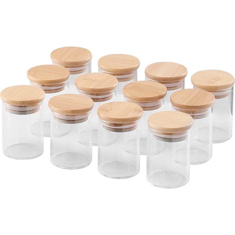 12 Pcs Glass Spice Jar Set with Bamboo Lids (1/4)