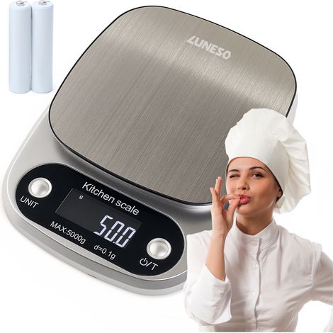 Bilancia da cucina elettronica di precisione, portata 5000 g, precisione 0,1 g, display LCD, batterie.