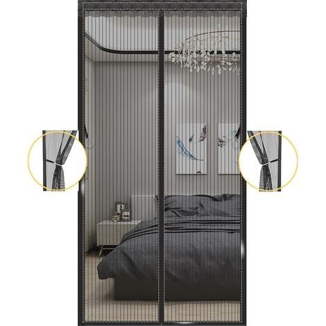 Rideau de porte magnétique en maille robuste, aimants auto-obturants, rideau de porte rétractable en maille, adapté aux animaux, porte d'entrée coulissante (90 x 200 cm) (1/5)