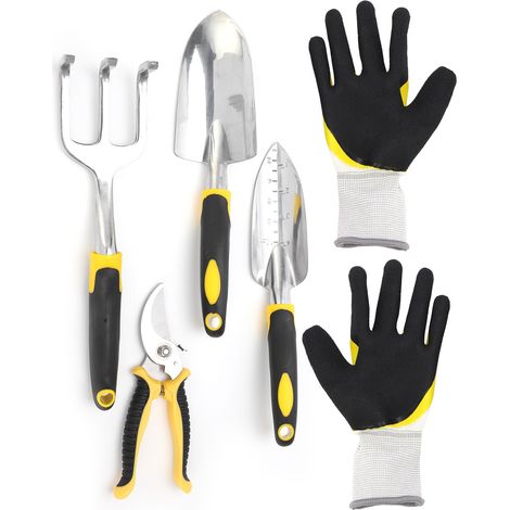 Kit de jardinage 5 pièces : transplantoir, sécateur, tête en aluminium coulé robuste, outils de jardin professionnels (1/5)