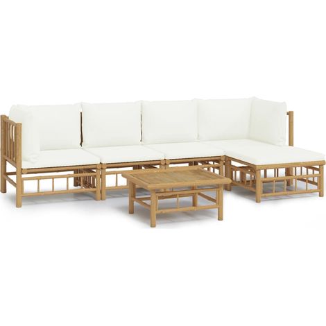 Maison Exclusive - Set Salotto da Giardino 6pz con Cuscini Bianco Crema in Bambù
