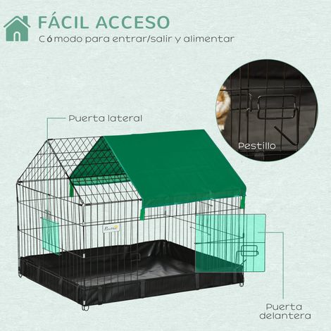 Cage pour petits animaux avec 2 portes. parc pour animaux de compagnie avec auvent et fond en tissu. 90 x 75 x 75 cm. noir et vert (1/5)