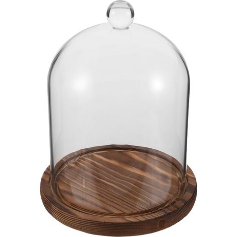 Cloche en Verre Anti-poussière avec Socle en Bois Antique, Petit Dôme Décoratif 12x16 Cm pour Fleurs Éternelles, Dôme de Conservation Transparent Décoration Maison, Mariage (1/5)