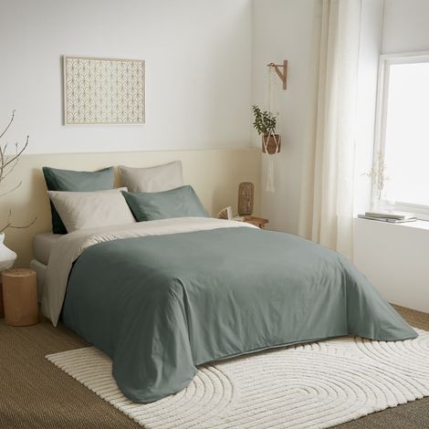 Pack complet 6 pièces Eucalyptus/Lin réversible housse de couette pour lit 140 x 190 cm - Lin - (1/2)