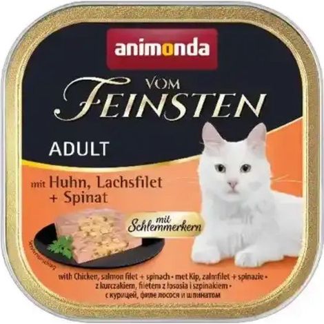 Animonda Cat Vom Feinsten Adult – für Feinschmecker Nassfutter für ausgewachsene Katzen – 100-g-Schale – Huhn, Lachsfilet und Spinat