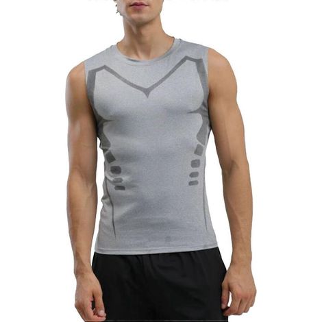 1 débardeur homme, séchage rapide, fin et respirant, sans manches, gris, taille XL (1/4)