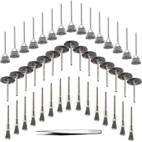 Brosses rotatives pour perçage du bois, lot de 45 pièces, en acier inoxydable, argentées (acier inoxydable)