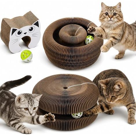 Interactive Cat Toy with Ball, Anti-Boredom Cat Game, Indoor Cat Toy, Corrugated Cardboard Cat Scratching Post, Foldable and Transformable Tunnel With play ball and flexible design, different shapes (1/5)