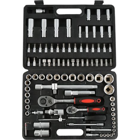 94pcs Coffret a cliquet et douilles Profil Gear Lock, Coffret de douilles et embouts, Clés à Cliquet - Idéale pour la réparation mécanique (1/5)