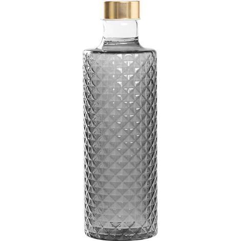 Isolano Bottiglia di Design in Vetro Borosilicato Soffiato a Mano Colore Grigio con Decoro Diamantato Elegante e Versatile per Tavola e Bar