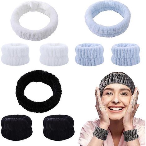Ensemble de 9 pièces pour spa, comprenant 3 bandeaux en microfibre et 6 bracelets de lavage pour le visage. (1/5)