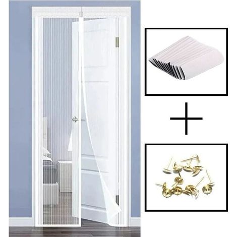Porte moustiquaire magnétique, dentelle rayée, 80x210cm (blanc) (1/5)
