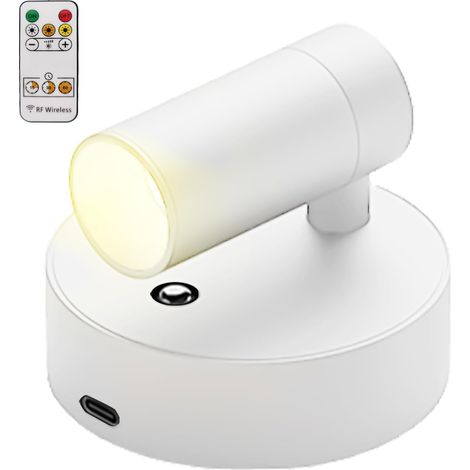 Spot LED avec télécommande, applique murale rechargeable par USB, 3 températures de couleur, à intensité variable, lampe murale LED sans fil avec fonction de minuterie, spot pour portraits, [Classe én (1/5)