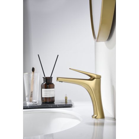 Imex - Grifo Monomando Lavabo Caño Bajo Oro Serie Delos (1/2)