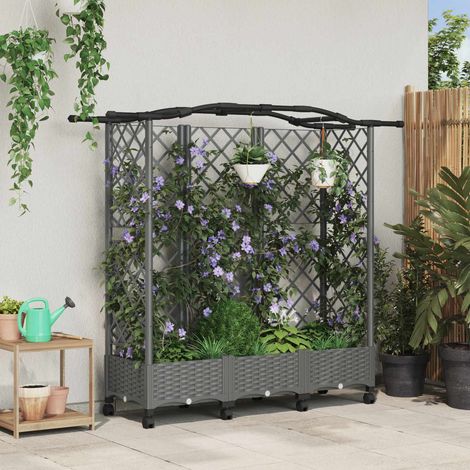 Teenpull – Hochbeet mit Rankgitter und Dach Hellgrau 163 x 40 x 129 cm PP (1/5)