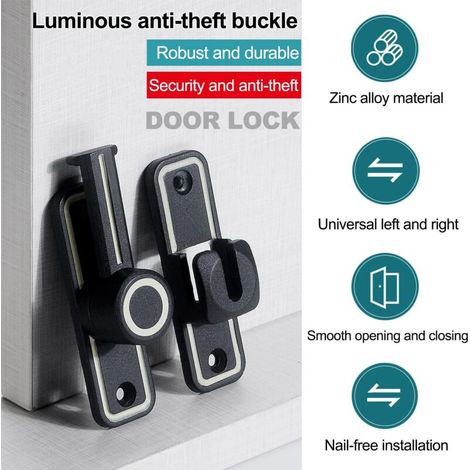 Serratura per porta scorrevole illuminata, serratura per porta scorrevole a 90/180°, non richiede foratura, chiusura per porta scorrevole con viti e accessori di montaggio, per camera da letto, bagno, (1/4)
