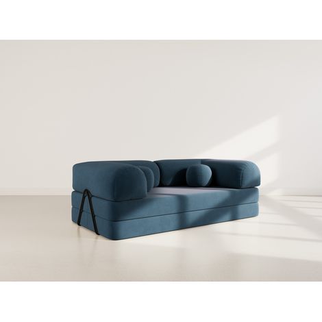 Nebula - canapé 3 places convertible en velours texturé - bleu (1/5)