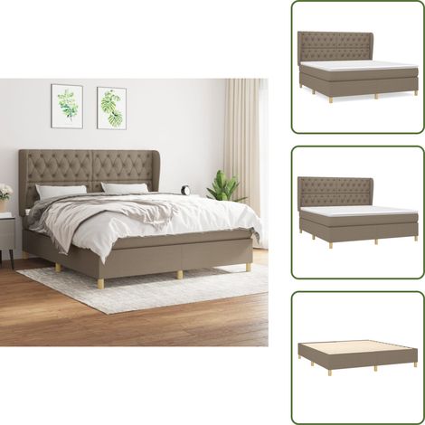 Sommier à lattes de lit avec matelas Taupe 160x200 cm Tissu - Lit Tapissier - Lit Double - Matelas Ressorts Ensachés - Literie - Chambre À Coucher (1/5)