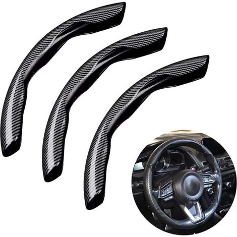 Set of 3 segmented, non-slip carbon fiber car steering wheel covers, 99% universal protection (black) (1/2)