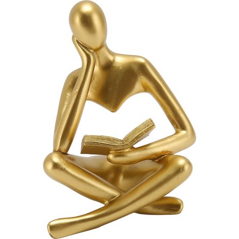 Statuette de penseur lisant en résine, figurine assise, art abstrait, ornement pour salon ou meuble, couleur or (1/5)