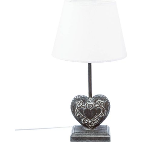 Atmosphera – Lampe à poser en bois MDF forme cœur H 49 cm – Abat-jour en lin D. 25 cm – Puissance 40W – Douille E14