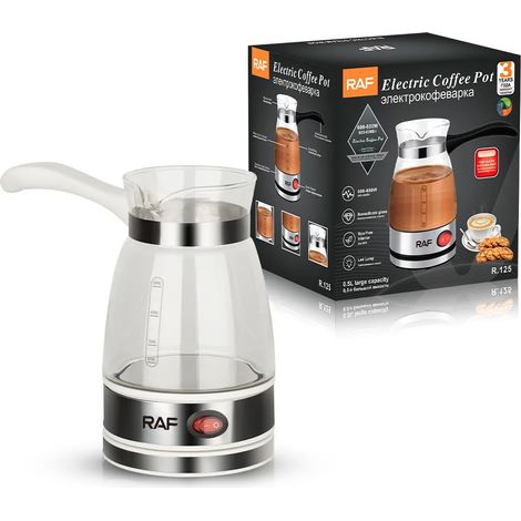 Machine à café électrique (blanche), en verre, cafetière turque, chauffe-lait moka italien (1/5)