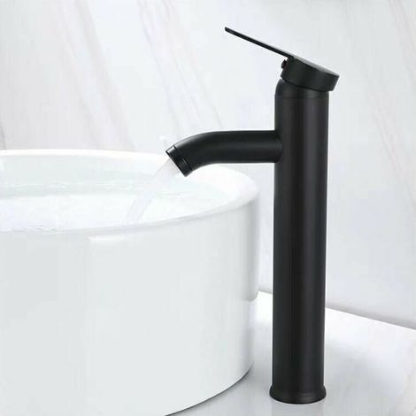 Robinet Noir Mat Cuivre Mitigeur Lavabo Salle de Bain Robinet Eau Chaud Froid Mate Bassin Robinetterie élégante et design rétro robinet de Levier Monotrou Vasque (1/4)